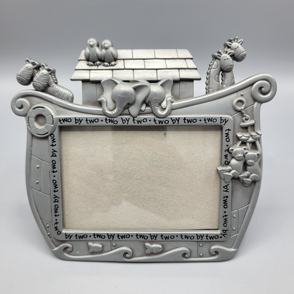 Malden Noahs Ark Picture Frame Baby 5x3.5 Two By Two Animals Pewter Silver